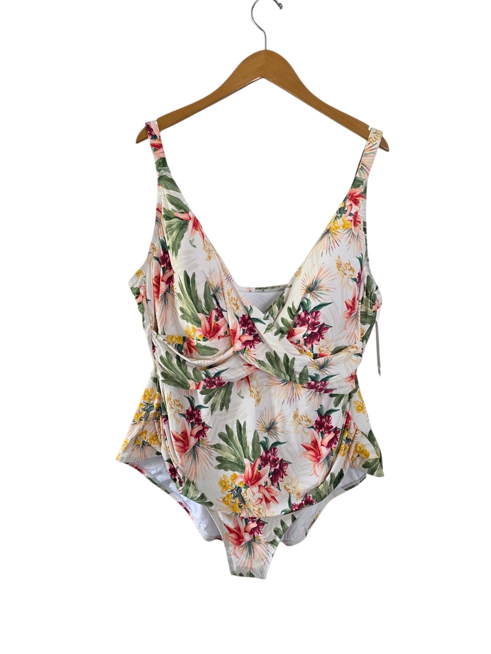 Jantzen Floral Twist Ivory Ruched Swimsuit 28W - Picture 2 of 5